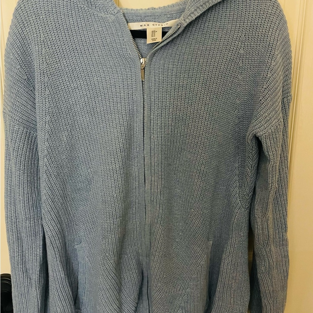 Max Studio Long Sleeve Zip Sweater Hoodie Blue Size S